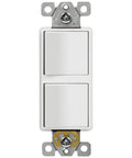 Go-To Dual Paddle Rocker Decorator Light Switch For Homes And Offices, Single Pole 15A 120-277VAC, white finish front view
