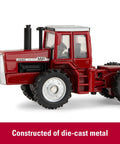 Side view of Scale Model Massey Ferguson 4880 4WD Diecast Tractor Toy for Kids One Sixty Four Scale with realistic cab windows and rubber wheels