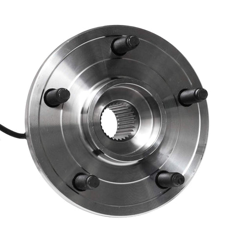Front view of the Replacement Front Wheel Hub And Bearing Assembly For 2005 2010 Grand Cherokee And 2006 2010 Commander With 5 Lug And ABS AUQDD 513234 OE Style Ready To Roll Maintenance Free Bolt On Easy Install Wheel Hub Bearing Unit