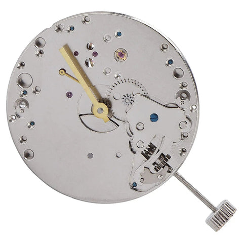 ST3600 Mechanical Watch Movement Replacement Part For Repairing And Restoration, silver dial, visible jewels, gear train