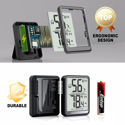 Two Pack Indoor Thermometer And Humidity Monitor With Digital Temp And Humidity Gauge, Real Time Readouts, Battery Included, Ideal For Home, Baby Nursery, Reptile Enclosures, And Greenhouses; black ABS back and display