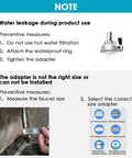 Instructions to prevent leakage and adapter size issues for Faucet Mount Water Filter for Sink With Rapid Flow 400 Gallon Capacity Tap Water Filtration System NSF Certified Reduces Chlorine and Bad Taste Includes One Replacement Filter Fits Standard Faucets Not For Pullout or Spray