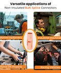Image showing applications of 115 Piece Non Insulated Butt Splice Connector Kit For 8 To 26 AWG Wire in various settings.