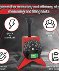 Pipe center finder with magnetic centering head and bubble protractor; red and black for 1.5–6 in pipe diameters