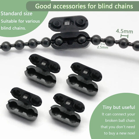 Black Plastic Bead Chain For Roller Blinds 10 Yards With 12 Connector Clips Replacement Parts For Vertical Shades
