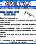 Push To Start Dryer Switch Replacement W10117655 installation guide with thermal fuse illustration and safety tips.