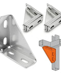 8 Pack 90 Degree Gusseted Fittings For 1-5/8 Inch Unistrut Channel, 4 X 4 X 1-1/2 Inch Gusset Corner Braces shown in steel finish