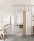 Commercial Grade Pocket Door Hardware And Track Set For 4 Foot Openings, sliding door shown installed in modern living area