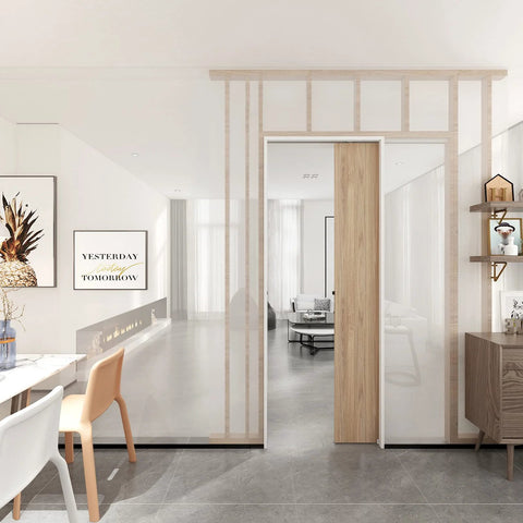 5.3 Foot Commercial Grade Pocket Door Hardware And Track Set For Sliding Doors installed in modern interior space