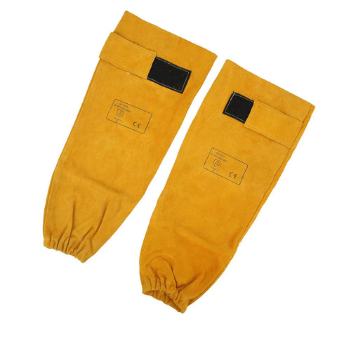 Tough As Nails Heavy Duty Cowhide Welding Sleeves Offer Rock Solid Spark And Intense Heat Shielding For Demanding Jobs Golden Yellow Pair.
