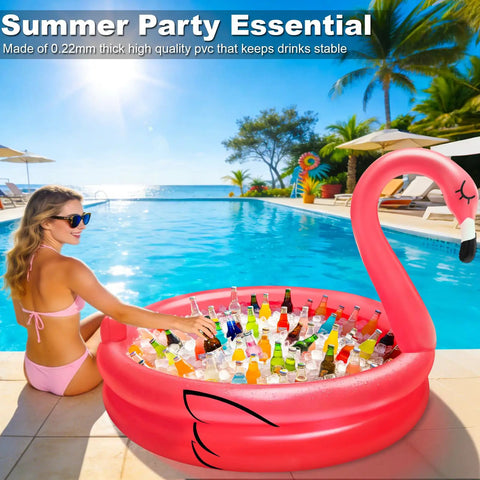 Flamingo Inflatable Cooler For Pool Parties And Beach Luau Decor Holds Over 130 Cans 19 Gallons With Bottom Quick Drain Easy To Inflate Tropical Summer Drink Cooler For Parties And Backyard Fun