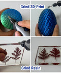 Diamond grinder bits set, 120-grit, 1/8 in shank; shown grinding resin blocks and a textured blue oval object.