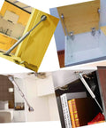 Four Pack Heavy Duty Gas Hydraulic Struts delivering hella smooth operation shown on cabinets and toy boxes for 120N soft close lid support.