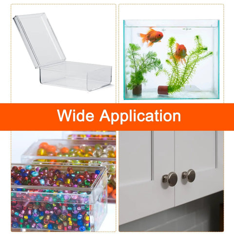 Premium Top Shelf Heavy Duty Invisible Acrylic Hinges With Rust Proof Stainless Steel Shaft Self Adhesive Continuous Piano Hinge Three Pack For Diy Kitchen Cabinets used in clear storage box applications.