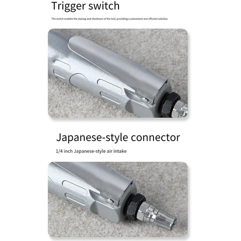 Air Nibbler For Pros Workhorse Lightweight Pneumatic Sheet Metal Cutter with trigger switch and 1/4 inch connector close-up
