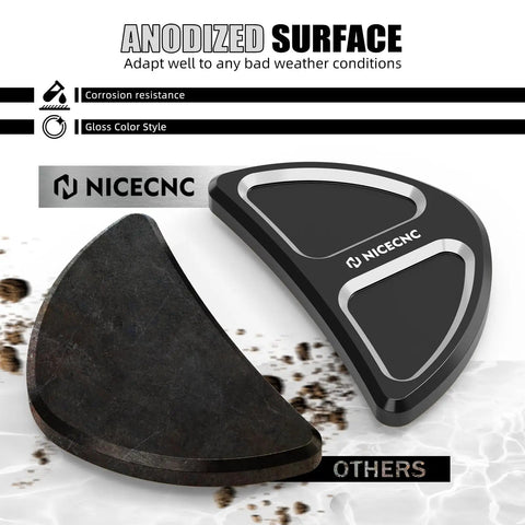 Black Batwing Fairing Rearview Mirror Hole Plug Inserts And Screws For Harley Street Glide FLHX 2014-2023, anodized surface comparison.