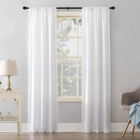 Heavy Duty 5/8 Inch Curtain Rods 30 To 46 Inch Black Finish 2 Pack for bedroom displayed with white curtains in living room