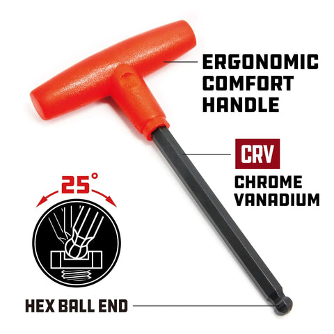 Metric T Handle Hex Key Set With Ball End Wrenches 2mm To 10mm Chrome Vanadium Steel Pro Grade with ergonomic red handle