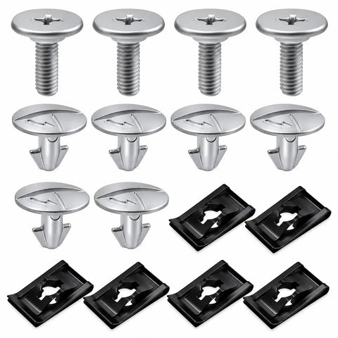 Heavy Duty 16 Pcs Lower Engine Cover Pin Screws Kit With Extra Cross Fasteners And Radiator Splash Shield Clips For Honda Accord Civic Crv Acura with silver and black fasteners