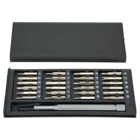 Cool 24 In 1 Precision Magnetic Screwdriver Kit With Aluminum Handle And Nickel Plated Bits For Phone PC Repair, Eyeglasses, Watches, And Electronics Fixing Jobs That Feel Like A Pro Move, open case