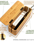 Bamboo Cable Management Box For Up To Two Power Strips, Hides Cords And Surge Protectors, Keeps Kids Safe, Neat TV And Desktop Cables