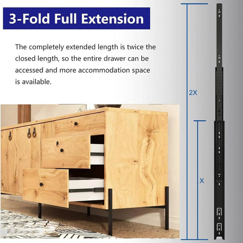 Heavy Duty Drawer Slides 10 To 22 Inch Ball Bearing Full Extension 3 Section Rails 1 Pair Metal Side Mount Drawer Rails illustration.