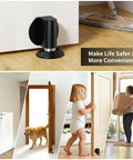 Heavy Duty Magnetic Door Stoppers Featuring Double Magnet Catch With Hardcore Hold To Keep Doors Shut Tight Easy Screw Or Peel Stick Install shown in various settings.