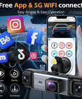 All Around 360 Degree Dash Cam With Front Rear Inside And Side Lenses, 4K Front And Three 1080P Feeds, 5GHz WiFi And App Control