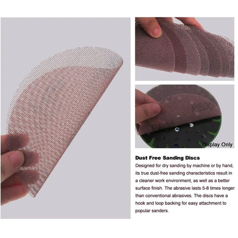 Grab These Awesome 6 Inch Mesh Sanding Discs That Are Dust Free And Cool To Use With Hook Loop Backing For Wood Metal And Wall Projects In Super Durable 80 To 600 Grits Made For Heavy Duty Work, showing mesh design and backing.