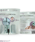 Front and back view of Kid Friendly USB Charger Covers 6 Pack Dusty Aqua, Child Resistant Cord Tip Enclosures packaging.