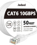 Front view of Jadaol Cat6 Ethernet Cable, 50 ft, white flat RJ45 patch cable.