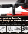 TOMMARS 3-Pc thread file set for repairing damaged external threads; black textured files with red base.