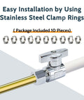 10 Pack One Half Inch PEX To Three Eighths Inch OD Compression Shut Off Valves With Stainless Steel Clamps And Rings Premium Lead Free Brass