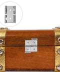 4 Pack Double Spring Hinges For Screens And Furniture, Iron Build With Silver Finish, attached to wooden chest with gold accents