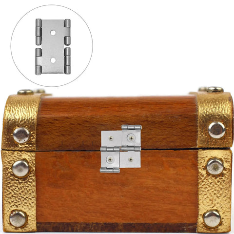 4 Pack Double Spring Hinges For Screens And Furniture, Iron Build With Silver Finish, attached to wooden chest with gold accents