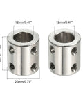Rugged Shaft Coupler Connector 22mm Long 20mm Outer Diameter 12mm To 12mm Bore Stainless Steel Joint With Screws And Wrench For 3D Printers Silver 2 Pack