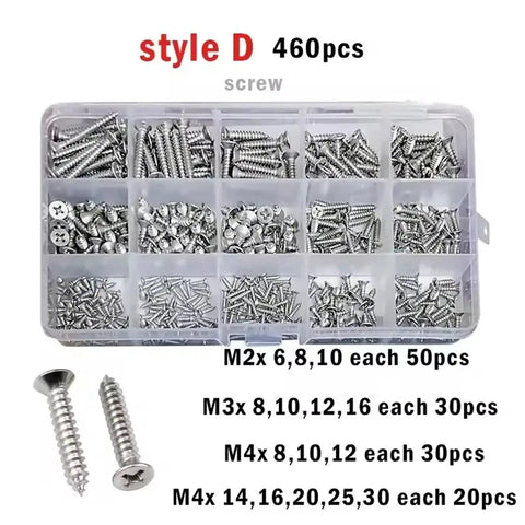 Durable Aluminum And Steel Pop Rivets Kit With Ten Sizes M1 M2 M3 M4 Cross Flat Head Self Tapping Fasteners 500 Piece Supply
