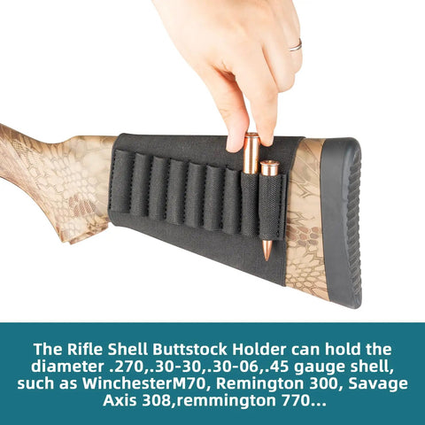 Elastic Rifle Shell Buttstock Holder For 9 Rounds on rifle with two shells loaded