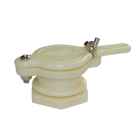 Side view of one Honey Gate Tap Valve from Four Pack Honey Gate Tap Valves For Beekeeping Food Grade Plastic Honey Extractor Spigots For Beehive Systems Easy Fit And Leak Free With Tighten Screws Durable Beekeeping Tool Kit For Enthusiasts.