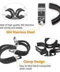 Heavy Duty 304 Stainless Steel Cable Clamps Set With Rubber Cushioned P Clamp Design showing stainless steel and rubber details