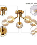 Modern Sputnik 5 Light Gold Ceiling Chandelier Semi Flush Mount With Glass Globe For Bedroom Kitchen Dining Room And Office Mid Century Modern Vintage Style Lighting Fixture Bulbs Not Included