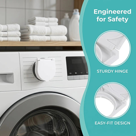 2 Pack Washing Machine Power Button Cover Guard With Self Adhesive Backing 41mm ID Flip Top Push Button Protector installed