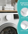 2 Pack Washing Machine Button Covers 41mm ID Safety Switch Guard installed on washer, showing sturdy hinge and easy-fit design