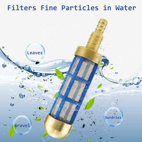 Brass Pressure Washer Inlet Filter For Three Quarter Inch Hoses Water Suction Strainer displayed on watery background