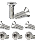 Eight Pack Stainless Steel Brake Rotor Screws For Cars And Trucks Hella Tough Rust Resistant Caliper Fixing Bolts shown from various angles.