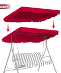 Patio Swing Canopy Replacement Top Cover For 77 By 43 Inch Porch Furniture Burgundy UV Blocking Water Repellent With Velcro Tabs And Four Corner Pockets No Fuss Install displayed on swing frame