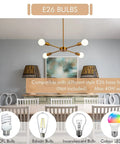 Dining room with 4 Light Sputnik Chandelier With Rotatable Lamp Cups, Mid Century Style, showcasing compatible E26 bulb types.