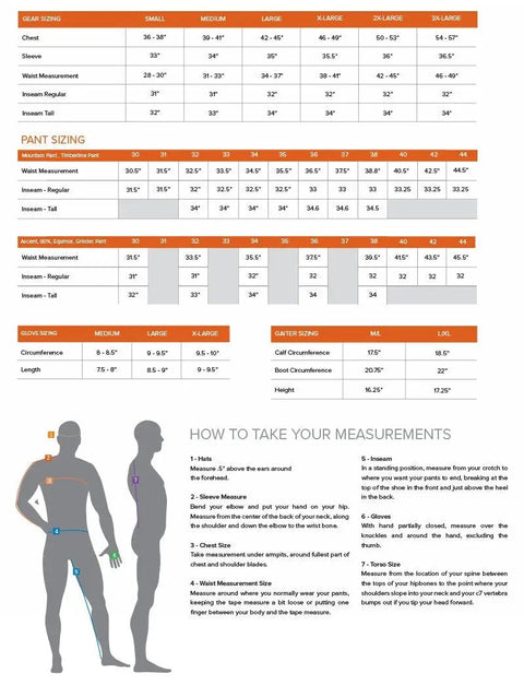 Sizing chart for Killer Blaze Orange Ballistic Vest For Men High Visibility Hunting Gear With Water Repellent Finish.