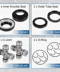 Ford Front Axle Seal And U Joint Kit For F250 F350 F450 F550 Beefed Up Heavy Duty Super Duty And Excursion With Dana 50 60 1998 To 2005 Replacement 2002692 50381 50491 SPL55 4X 41784 2 inner knuckle seal outer tube seal U-joint O-ring