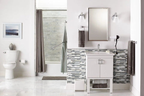 Bathroom featuring Voss Collection Modern Square Wall Mount Hand Towel Ring In Chrome Finish For Easy Grab And Go Towels And Stylish Decor Coordination